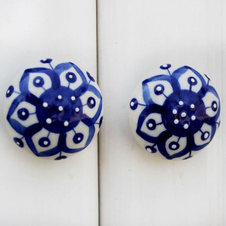 Navy Blue Floral Flat Knob